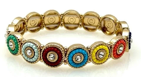 Metal beaded stretch bracelet with crystals - Multiple Colors