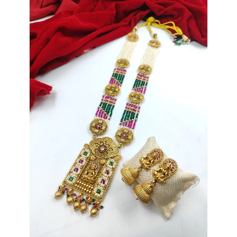 Akruti Collection Gold Plated Crystal Stone Pearls Long Necklace Set