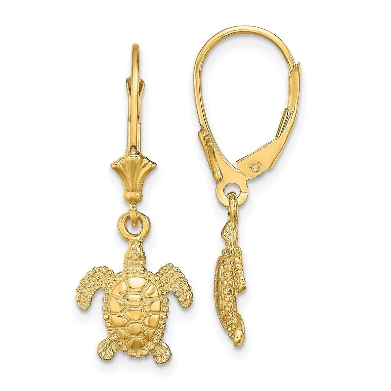 Curata 14k Gold 3 d Mini Sea Turtle Leverback Earrings / High Polish Jewelry Gifts for Women