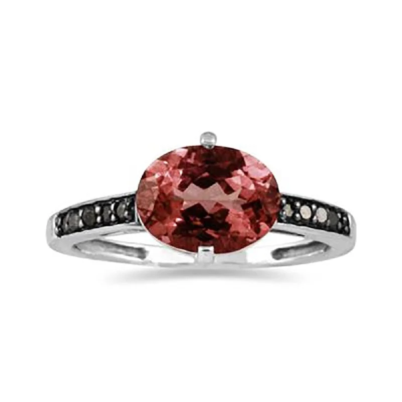 Garnet and Black Diamond Ring in 10K White Gold