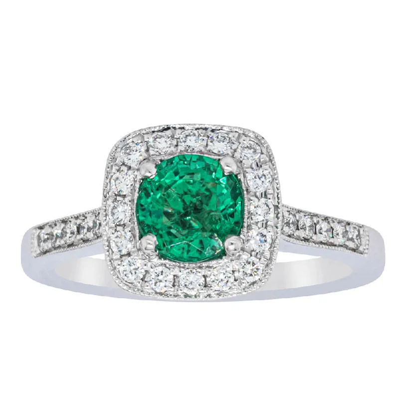 18ct White Gold 1.11ct Emerald & Diamond Aurora Ring