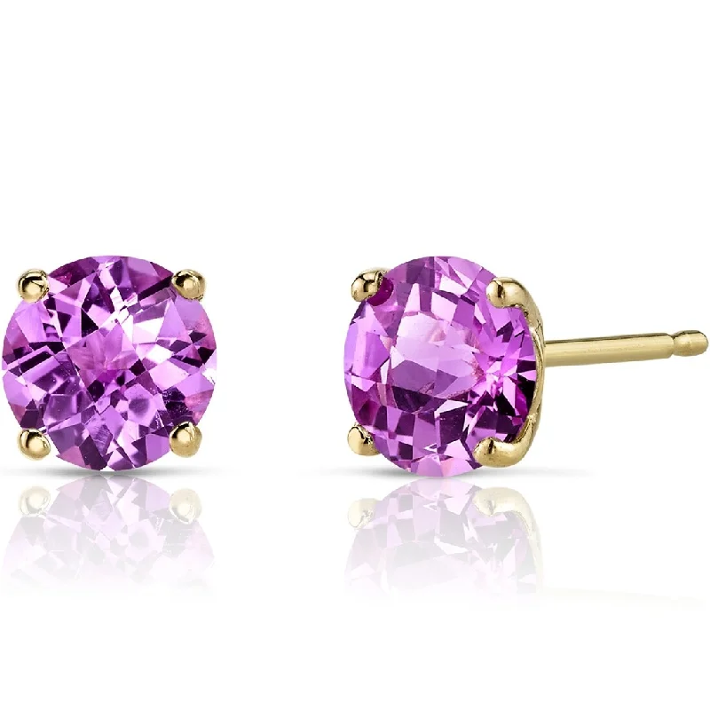 14k Yellow Gold 2.25 ct Created Pink Sapphire Stud Earrings