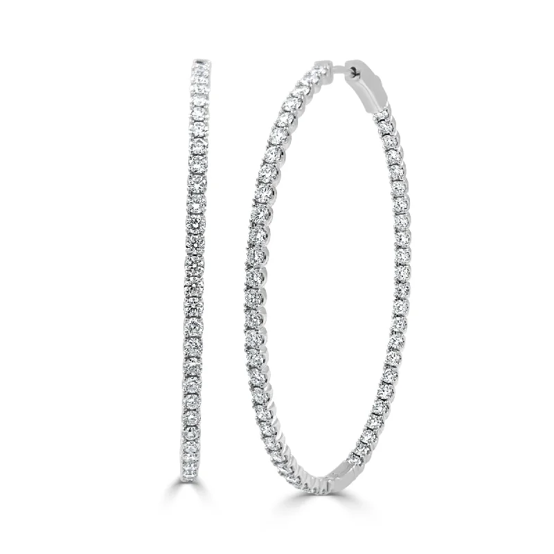 Joelle Diamond Oval 3.65 CT TDW Hoop Earrings 2" Inch 14K White Gold