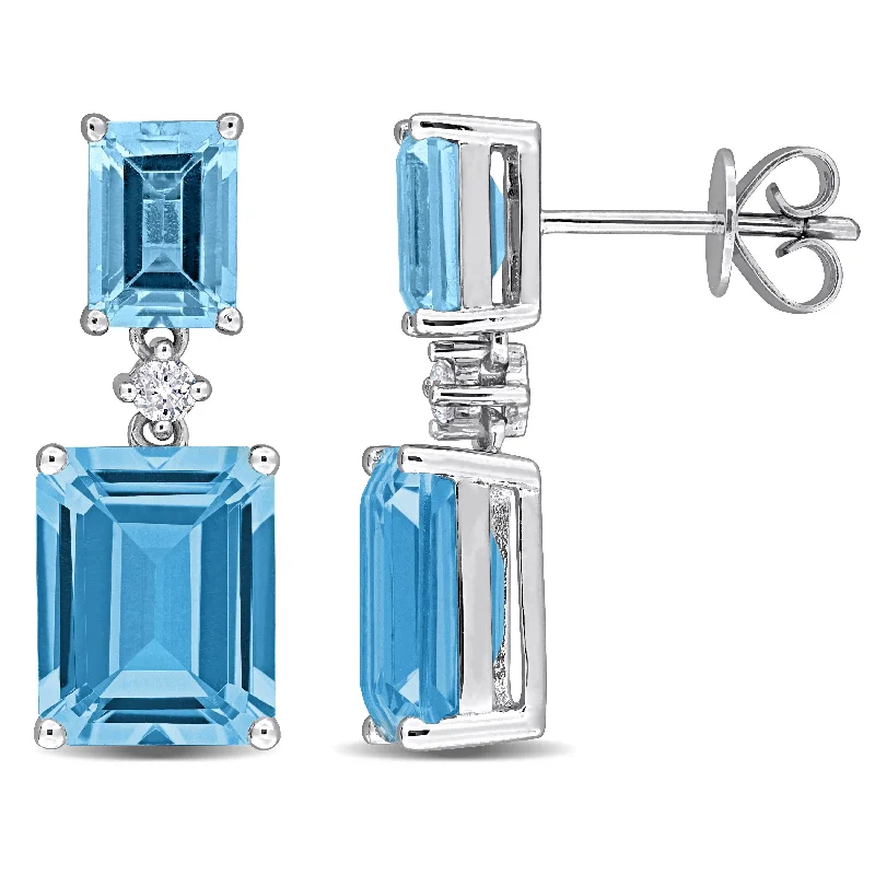 Miadora 10 3/4ct TGW Octagon-Cut Blue Topaz-Sky and 1/10ct TW Diamond Drop Earrings in 10k White Gold