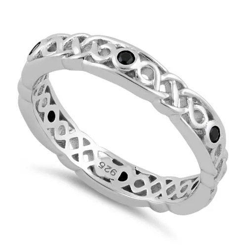 Sterling Silver Braided Eternity Black CZ Ring