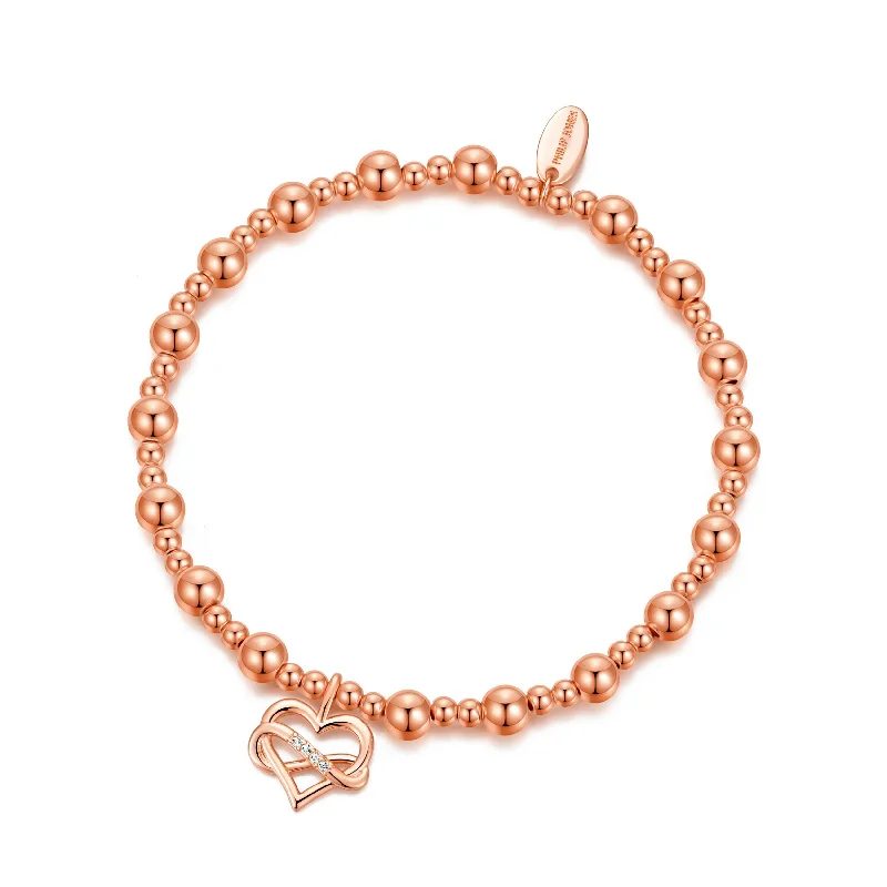 Rose Gold Plated Infinity Heart Beaded Stretch Bracelet