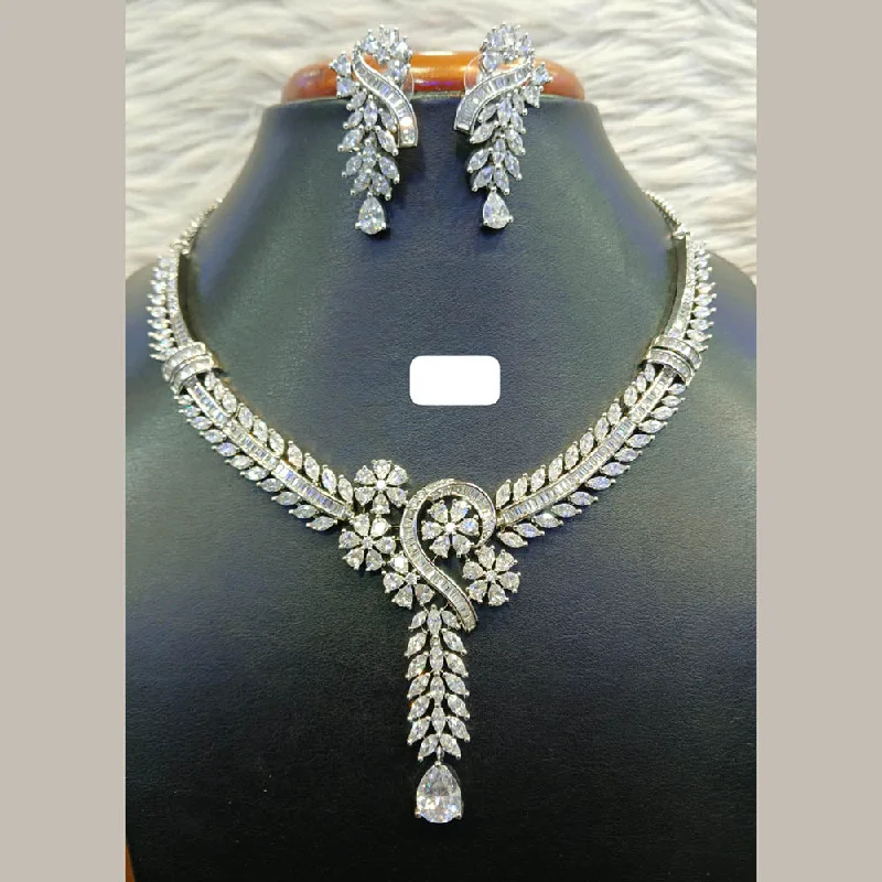 Jain Jewellers Silver Plated AD Necklace Set