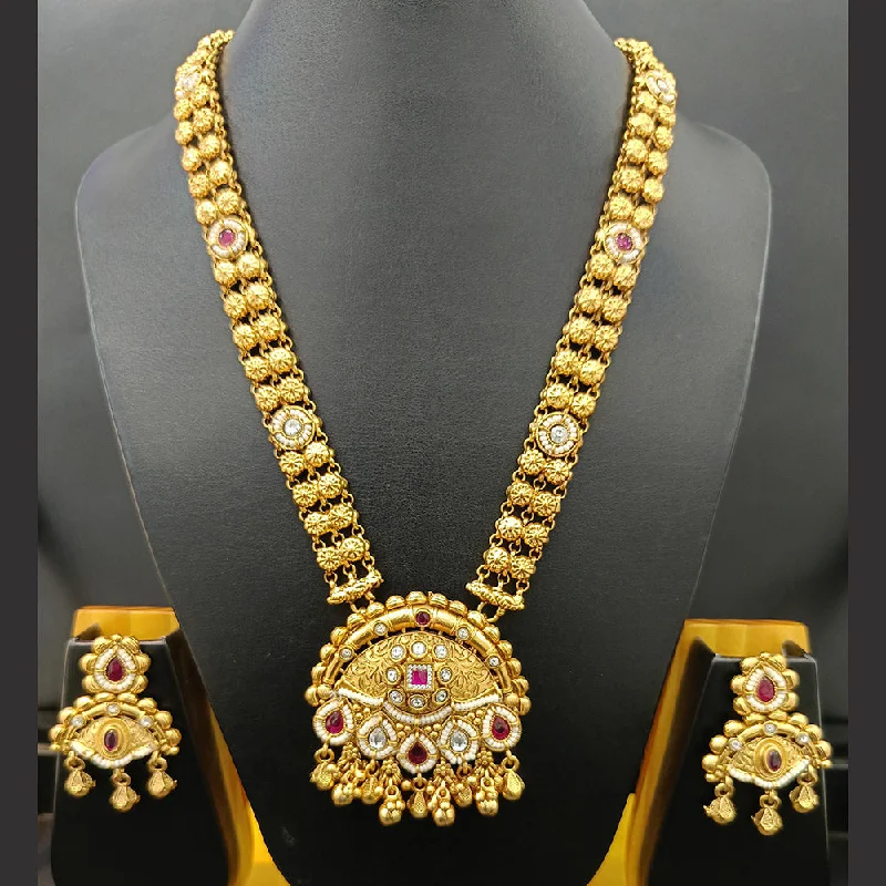 Jain Jewellers Gold Plated Kundan Stone And Pearl Long Necklace Set