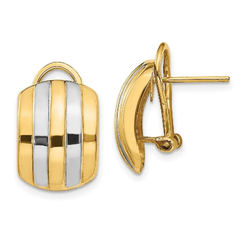 Curata 14k Two Tone Gold Ribbed Omega Back Post Earrings - 17x12mm