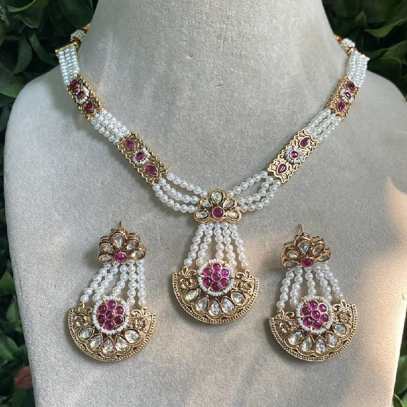 Royal Kundan Jewellery Gold Plated Polki Kundan And Pearls Necklace Set