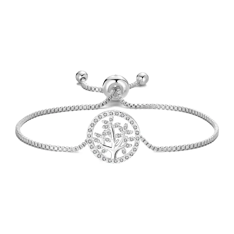 Silver Plated Tree of Life Bracelet Created with Zircondia® Crystals