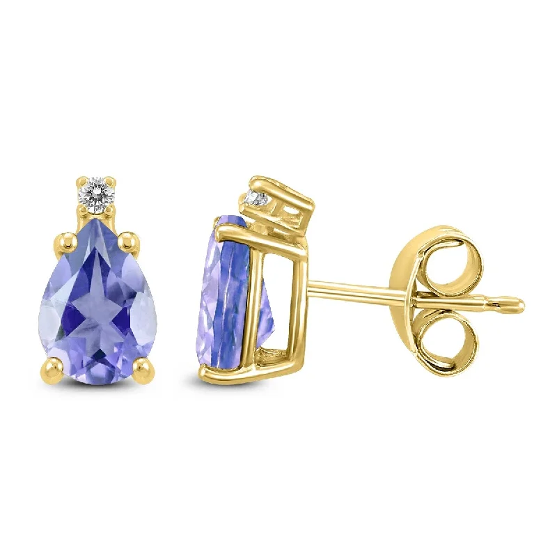 Marquee 14K Yellow Gold 6x4MM Pear Tanzanite and Diamond Earrings