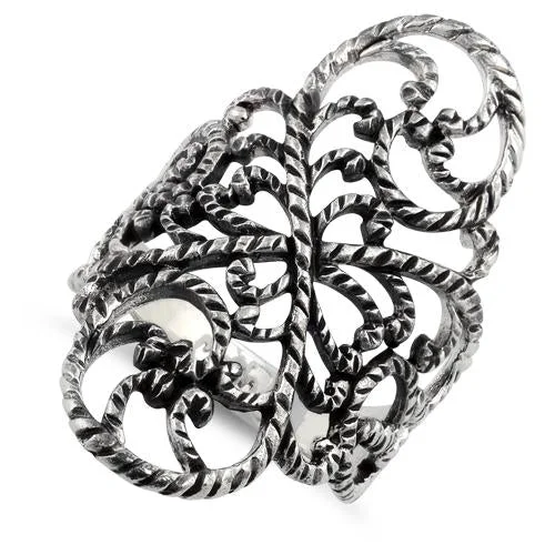 Sterling Silver Filigree Floral Rope Ring