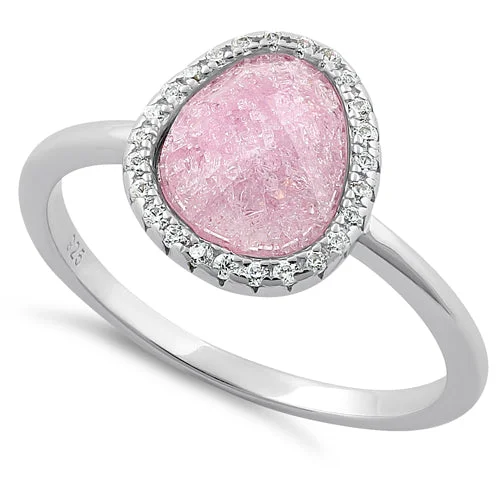 Sterling Silver Offset Oval Pink Ice Galaxy CZ Ring