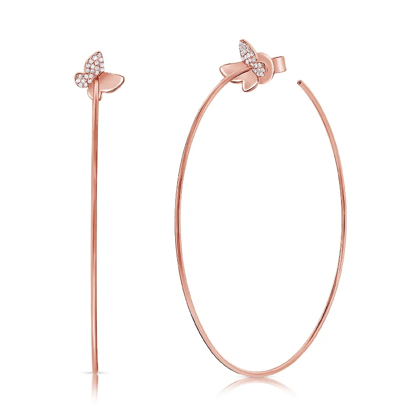 Joelle Diamond Butterfly Hoop Earrings 14K Rose Gold 1/7 CT TDW