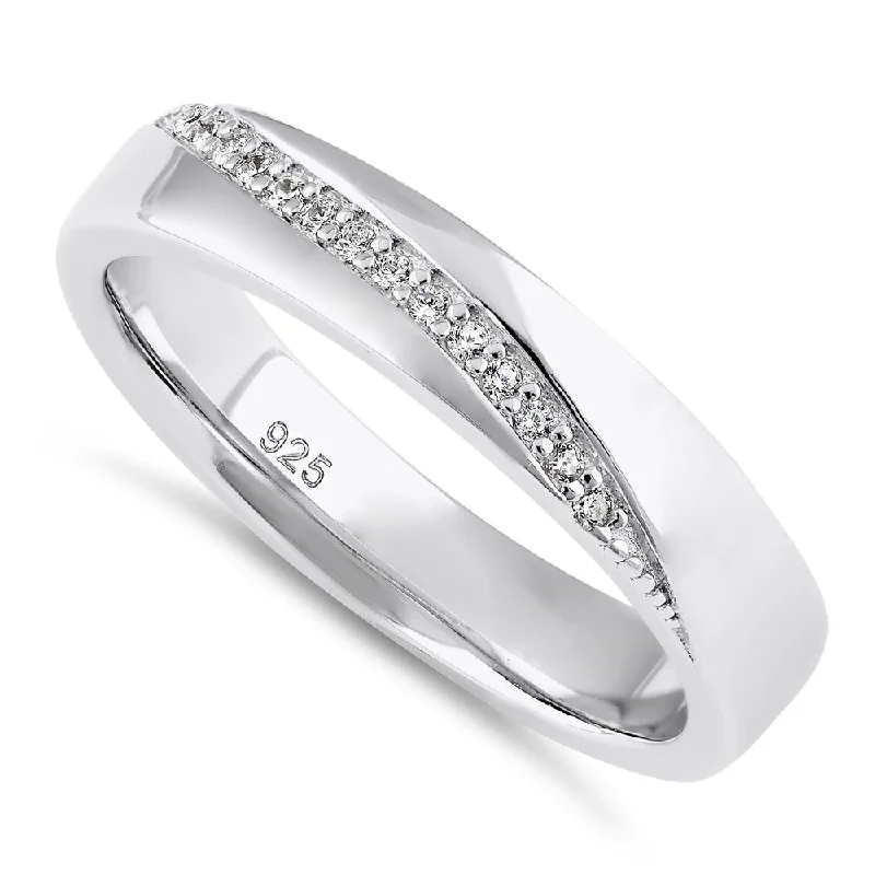 Sterling Silver 4mm CZ Line Wedding Band Ring