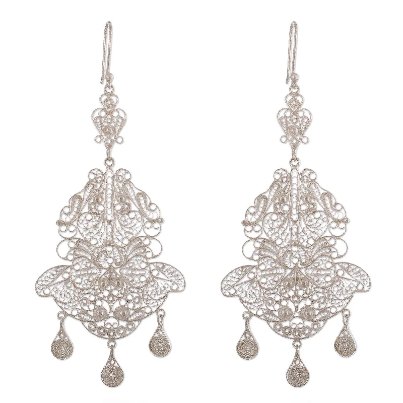 Novica Handmade Glorious Silver Chandelier Earrings