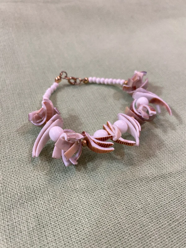 Vintage Pink Carved Shell Bracelet - Handmade Coastal Jewelry