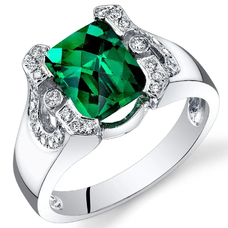 14k White Gold 2.3ct Created Emerald and Diamond Ring