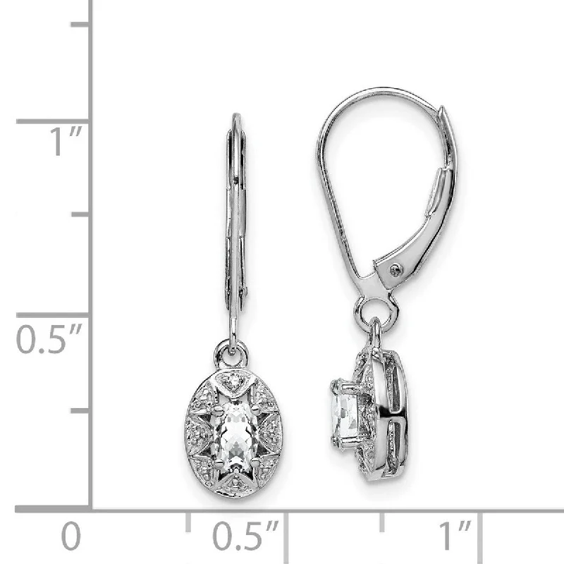 Curata 925 Sterling Silver 26x7mm Diamond and White Topaz Leverback Earrings