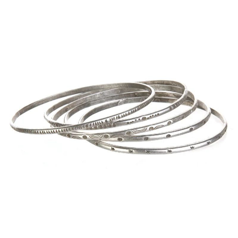 Silver Etched Bracelet Bangle - Melody