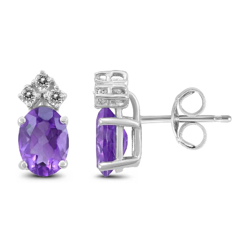 Marquee 14K White Gold 8x6MM Oval Amethyst and Diamond Earrings