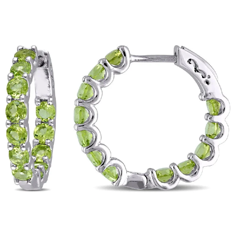 Miadora Sterling Silver Peridot Hoop Earrings