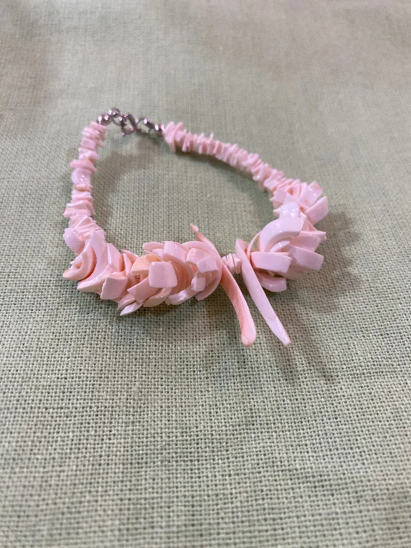 Vintage Pink Carved Shell Bracelet - Handmade Coastal Jewelry