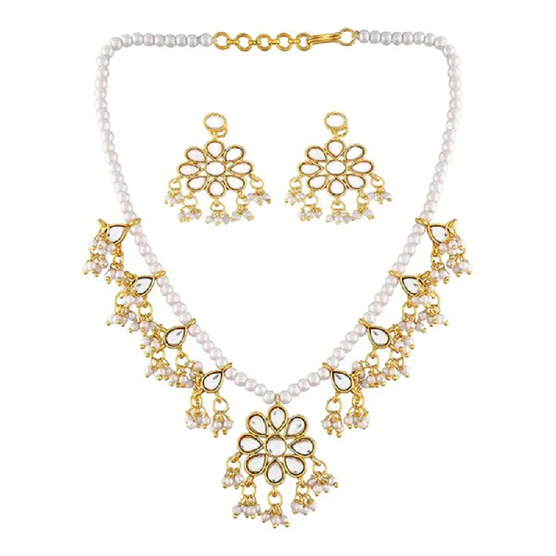 SNERA  Gold Plated Kundan Stone And Pearl Necklace Set