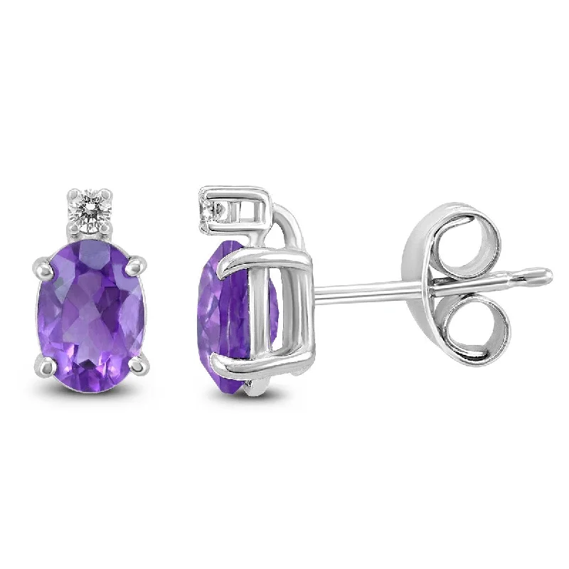 Marquee 14K White Gold 7x5MM Oval Amethyst and Diamond Earrings