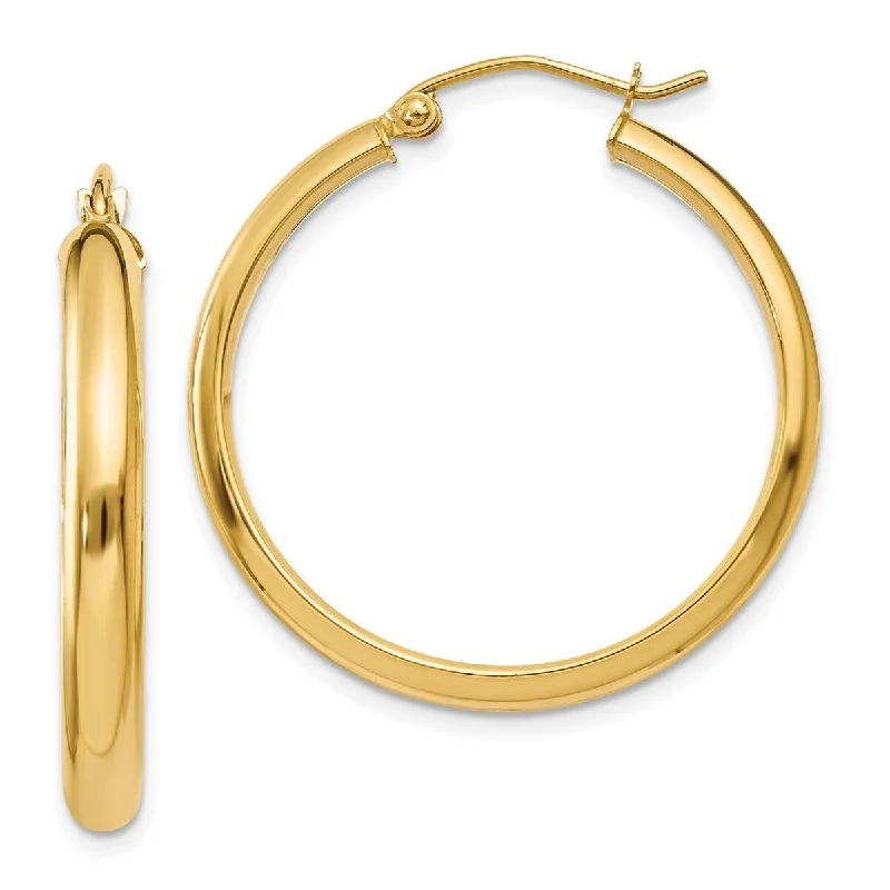 Curata 14k Yellow Gold Polished Round Tube Hoop Earrings - 30x30mm