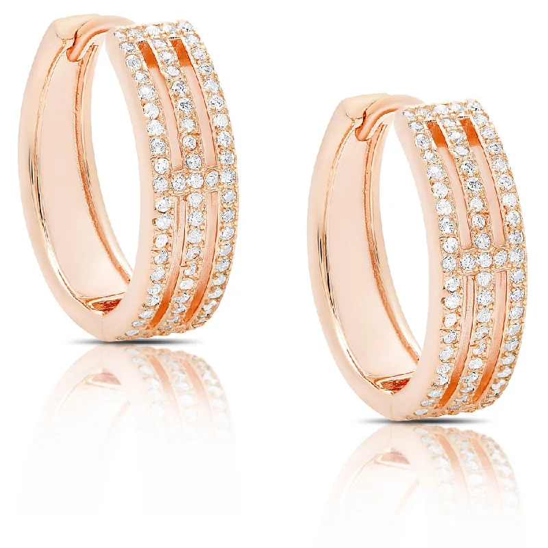 Dolce Giavonna Rose Gold Over Silver or Sterling Silver Cubic Zirconia Three-Row Earrings