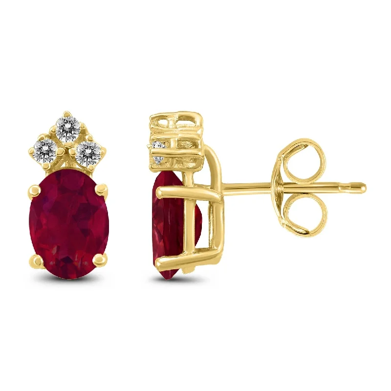 Marquee 14K Yellow Gold 6x4MM Oval Ruby and Diamond Earrings