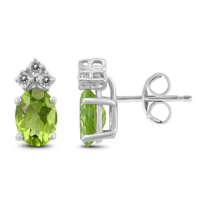 Marquee 14K White Gold 8x6MM Oval Peridot and Diamond Earrings