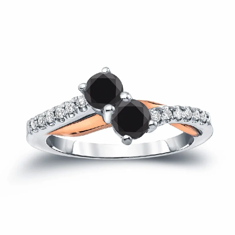 14k Two-Tone Rose Gold 3/4ct TDW 2-Stone Black Diamond Ring by Auriya (H-I, SI2-SI3)