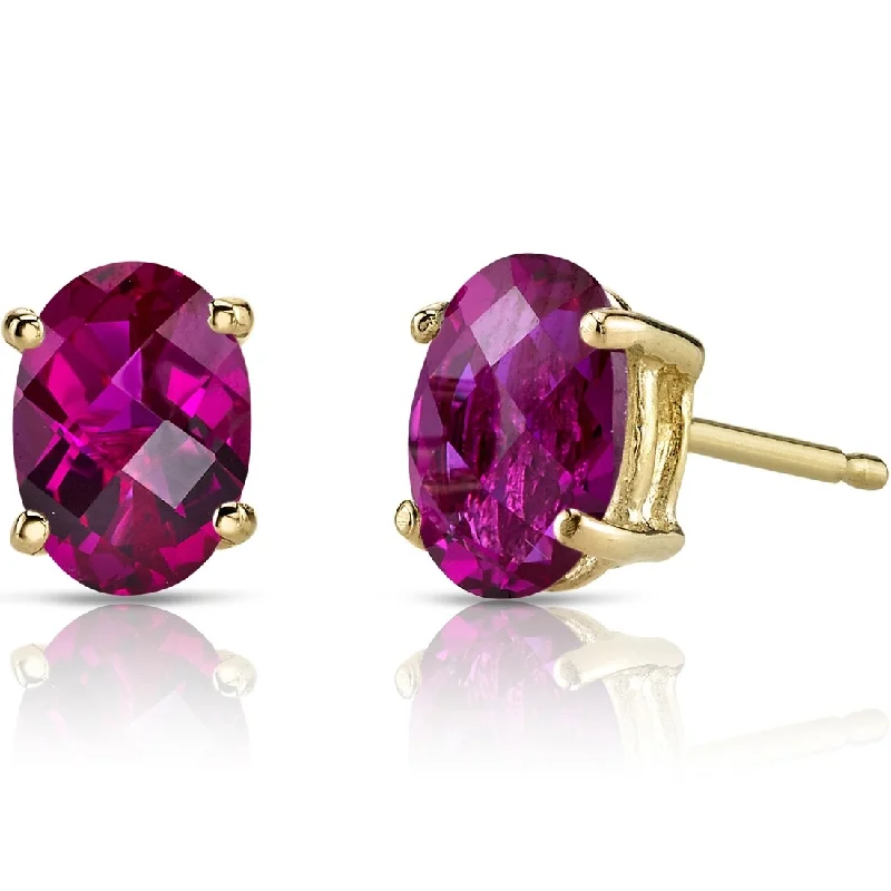 14k Yellow Gold 2 ct Created Ruby Stud Earrings