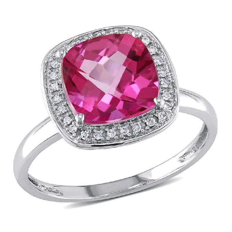 Miadora 10k White Gold Pink Topaz and 1/10ct TDW Diamond Ring (H-I, I2-I3)