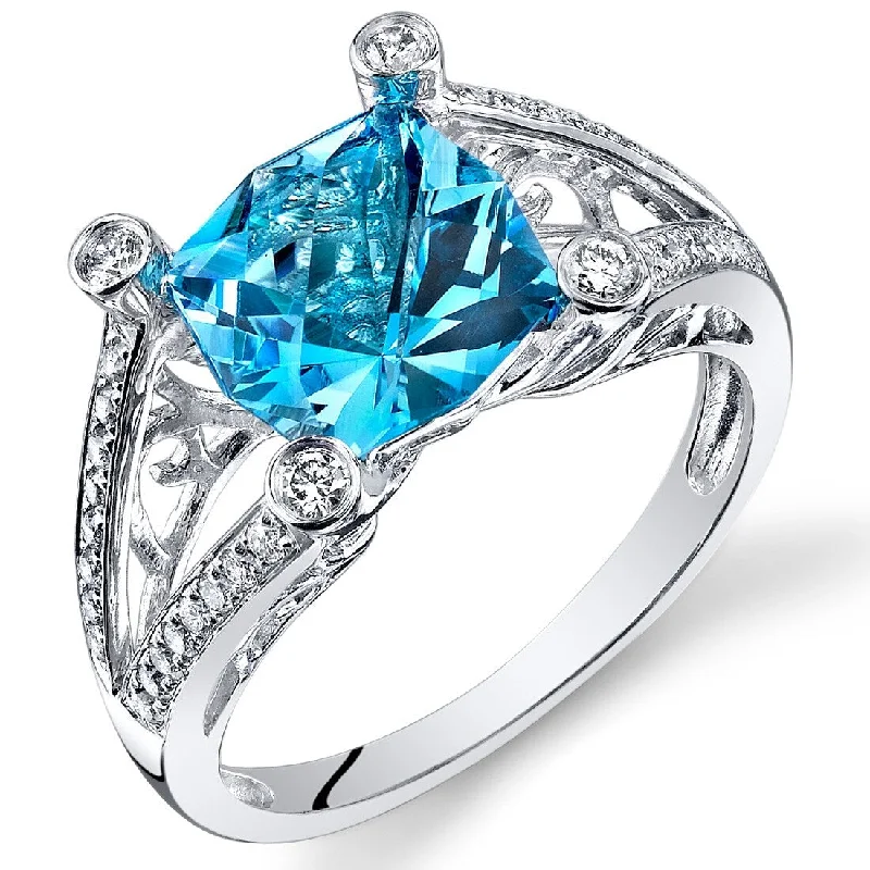 14k White Gold 3ct Swiss Blue Topaz and Diamond Ring