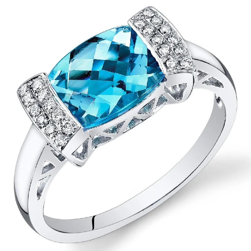 14k White Gold 2.25ct Swiss Blue Topaz and Diamond Ring