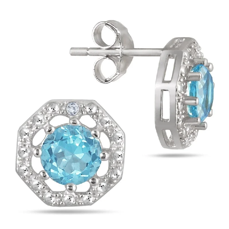 Marquee 2.00 Carat All Natural Genuine Blue Topaz and Diamond Earrings in .925 Sterling Silver