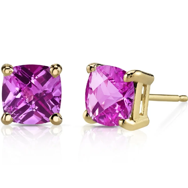 14k Yellow Gold 2.5 ct Created Pink Sapphire Stud Earrings