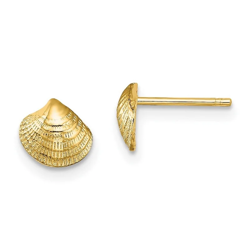 Curata 14k Yellow Gold Mini Clam Shell Post Earrings - 6.45x6.9mm