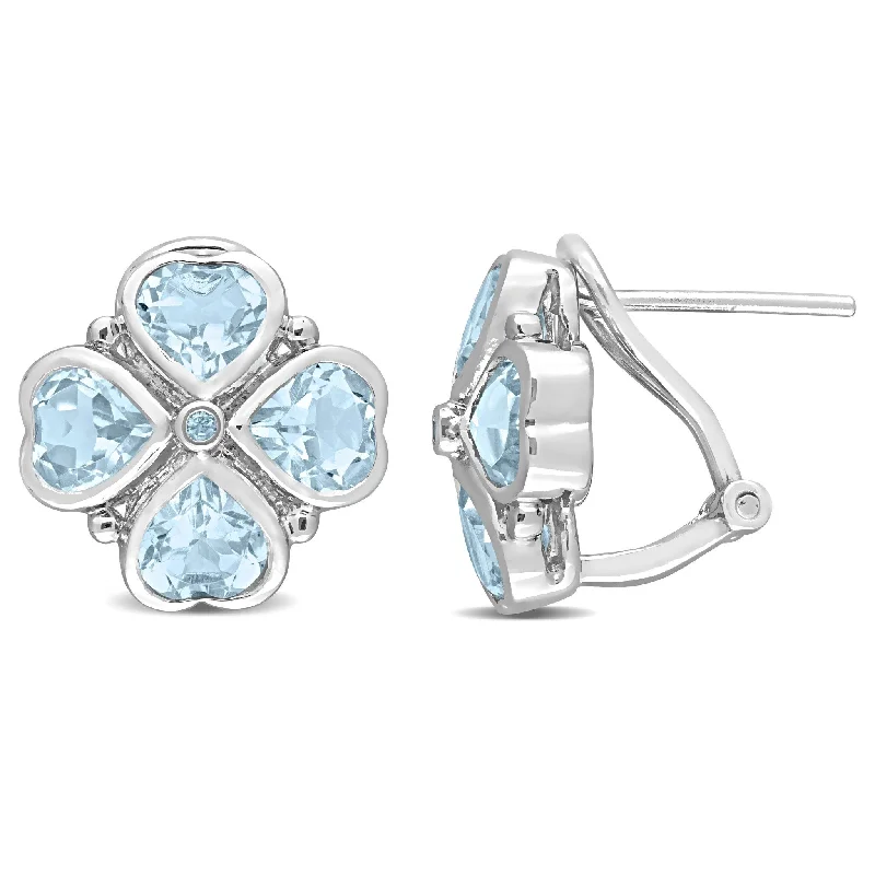 Miadora 4 2/5ct TGW Sky Blue Topaz Floral Clipback Earrings Sterling Silver