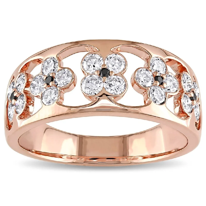 Miadora Signature Collection 18k Rose Gold 4/5ct TDW Black and White Floral Diamond Ring