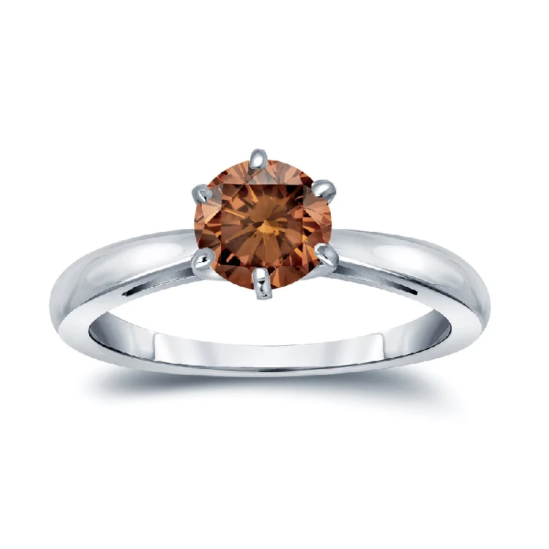 Auriya 1ctw 6 Prong Round Solitaire Brown Diamond Ring 14k Gold