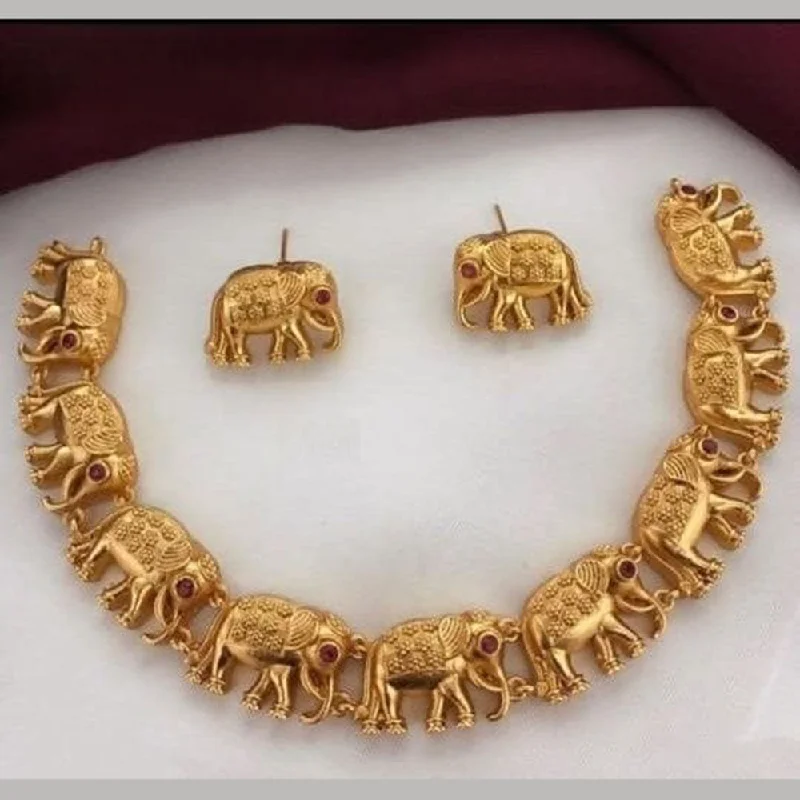 Lucentarts Jewellery Gold Plated Pota Stone Elephant Style Necklace Set