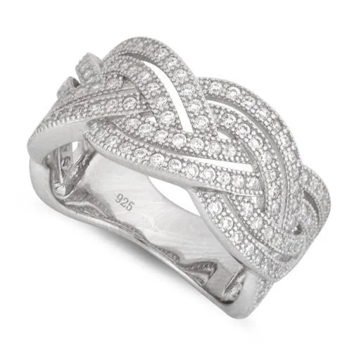 Sterling Silver Braided Pave CZ Ring