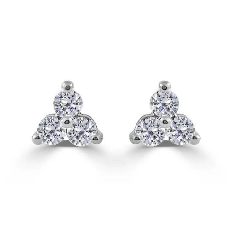 Joelle Three Stone Diamond Studs Earrings 14K White Gold 1.9 ct. TDW