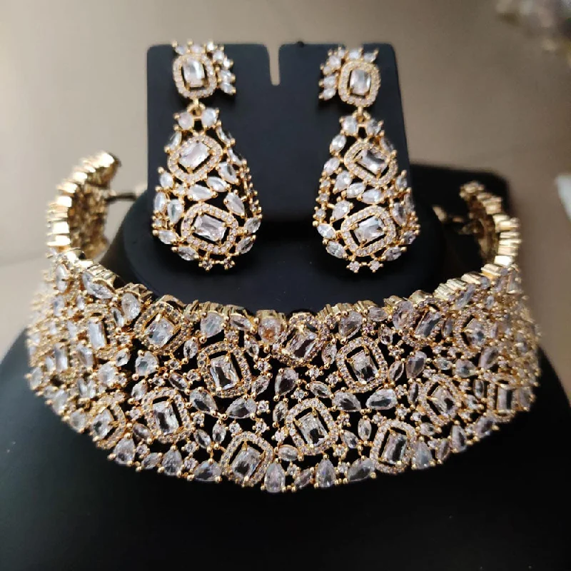 FS Collection Gold Plated AD Choker Necklace Set