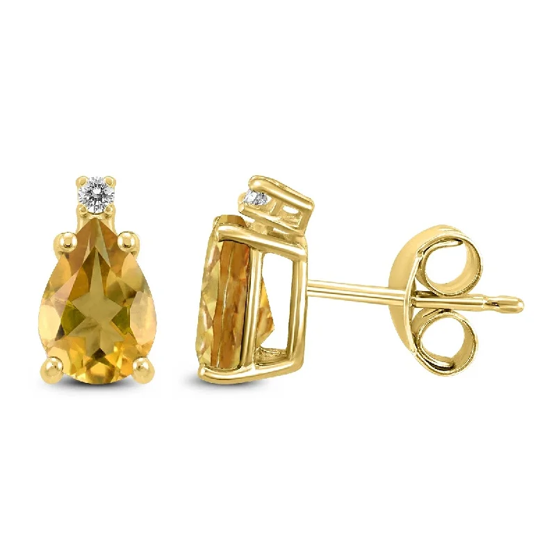 Marquee 14K Yellow Gold 8x6MM Pear Citrine and Diamond Earrings